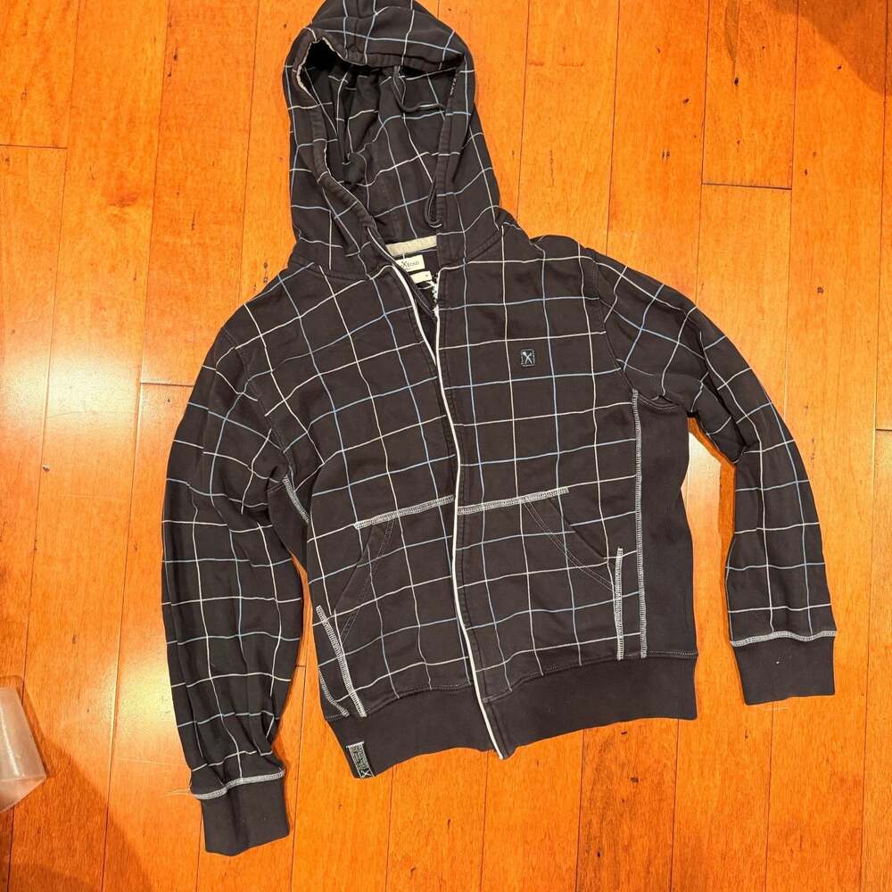 Vintage Y2K Marc Ecko Cut & Sew Men's Size M Black Grid Pattern Full Zip Hoodie